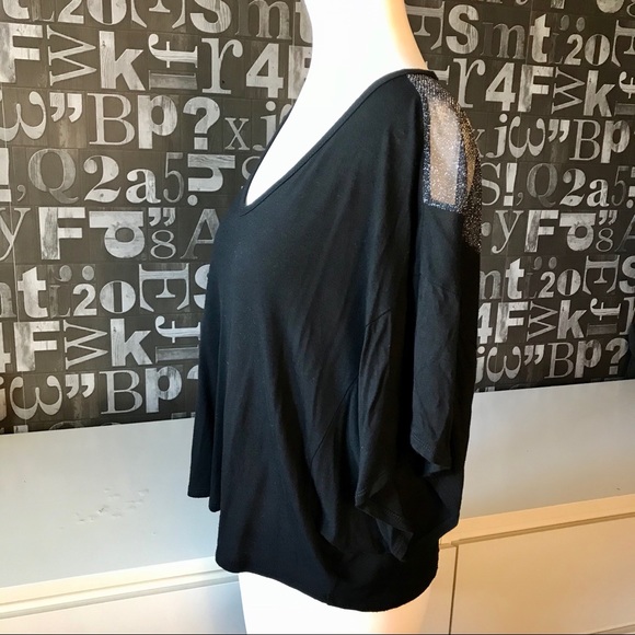 Sheer Sparkle Back Black Top - Picture 2 of 4